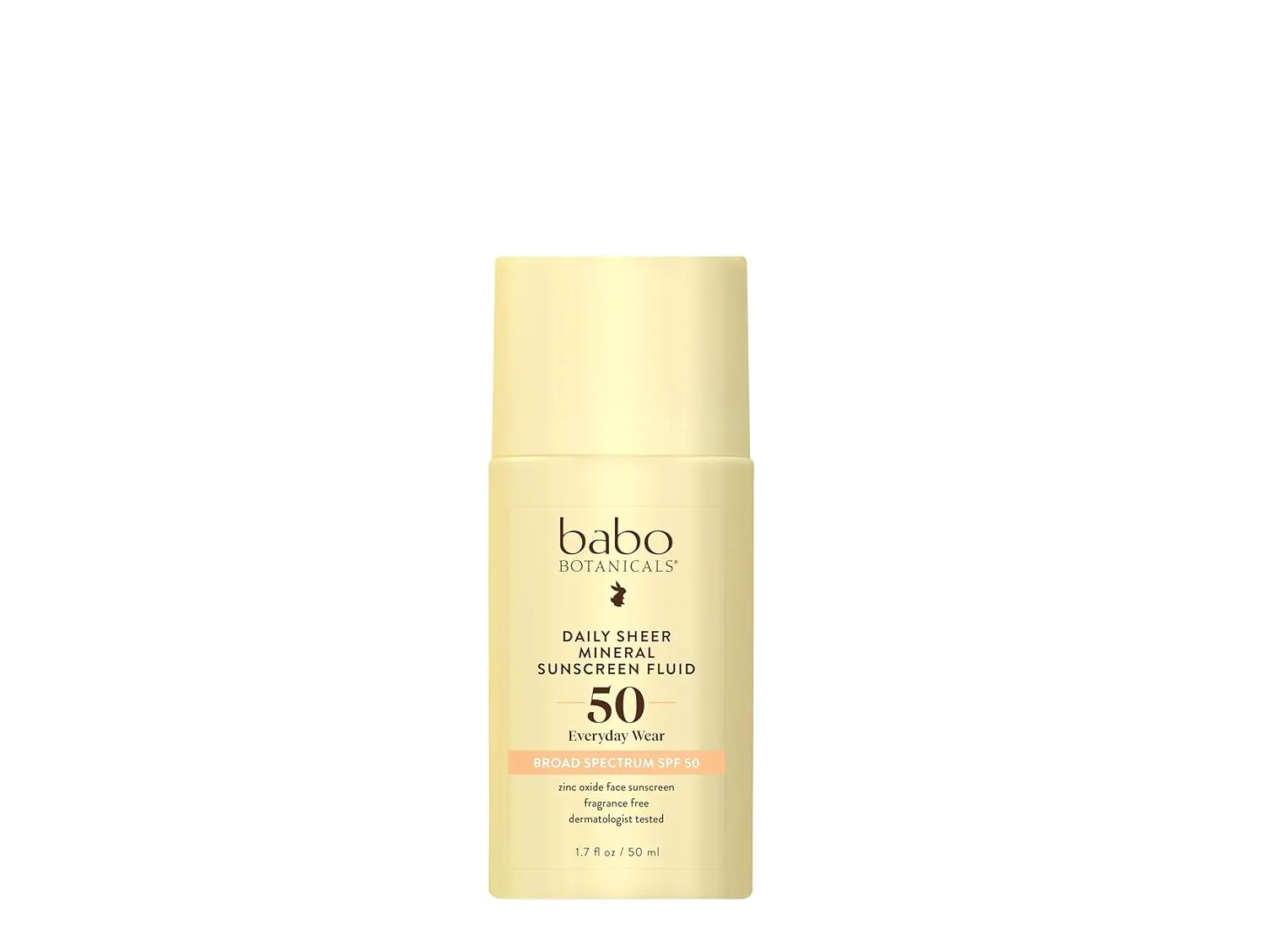 Babo Botanicals Daily Sheer Mineral Sunscreen Fluid SPF50 - Натуральный оксид цинка - Масло маракуйи - Без отдушек - Ультралегкая текстура - Для лица - Для всех возрастов, Yellow