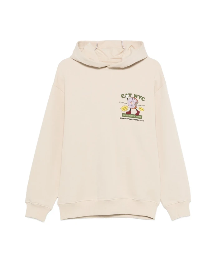 

Бежевая толстовка с капюшоном и графическим принтом Emporio Armani, бежевый