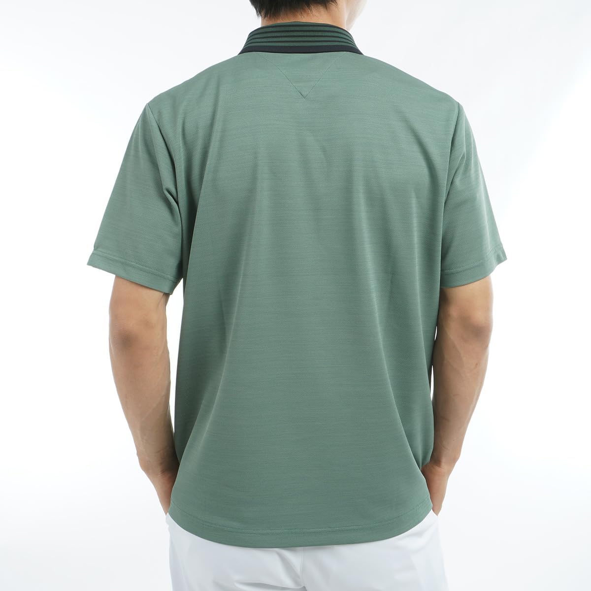 Классическая мужская рубашка-поло Tommy Hilfiger Golf THMA533, цвет меланж, с коротким рукавом, зеленый — фото 2
