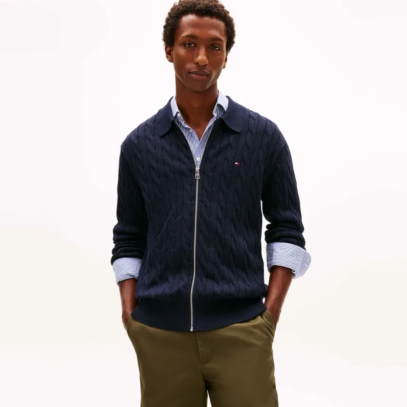 Tommy Hilfiger cable knit polo shirt, Navy Blue DW5 — фото 4