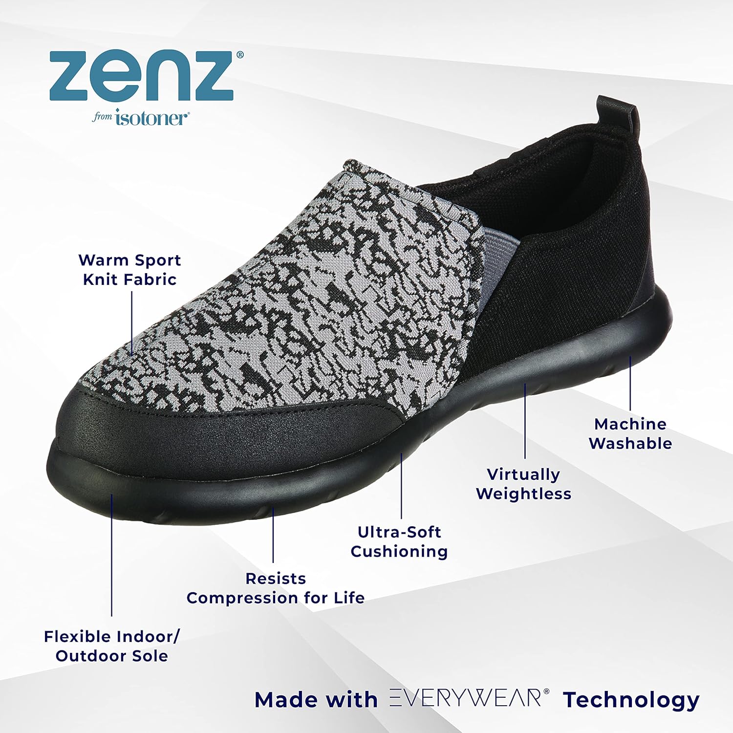 Мужские кроссовки Zenz Active Slip-On: ультра-мягкие повседневные кроссовки с гибкой поддержкой и дышащей сеткой Isotoner, серый — фото 2