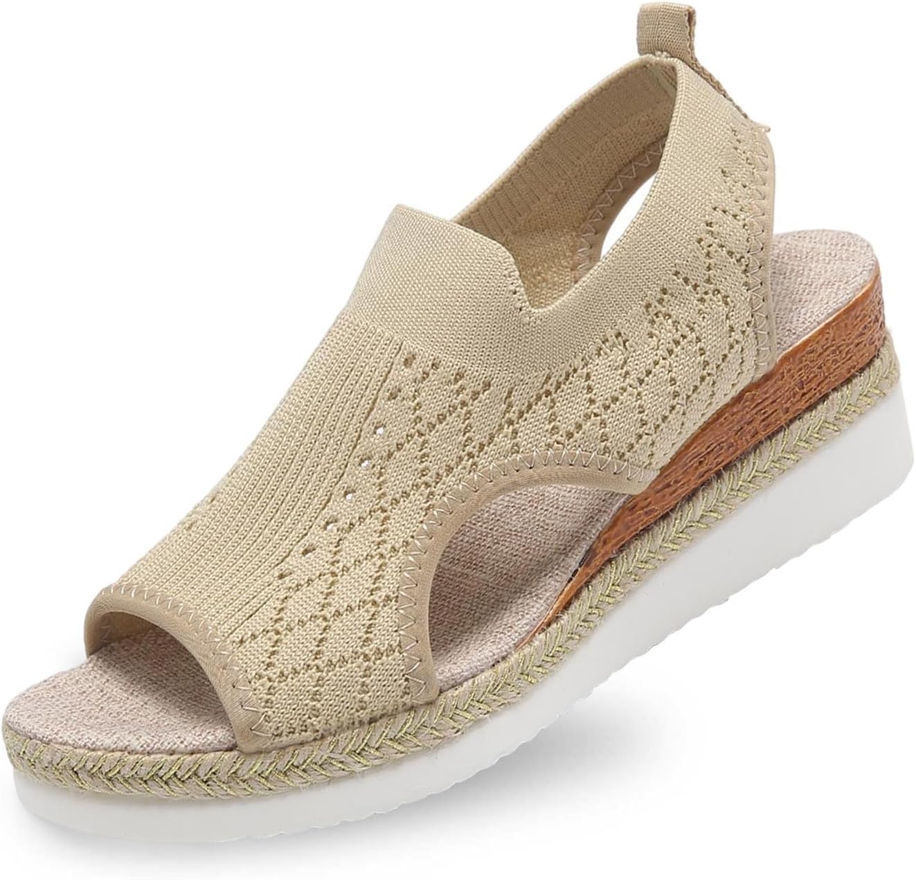 

Женские ортопедические сандалии для ходьбы с удобной поддержкой свода стопы, эспадрильи на танкетке, с открытым носком, летние сандалии на платформе, легко надеваются, для подошвенного фасциита, дышащие сетчатые туфли Toumov, бежевый