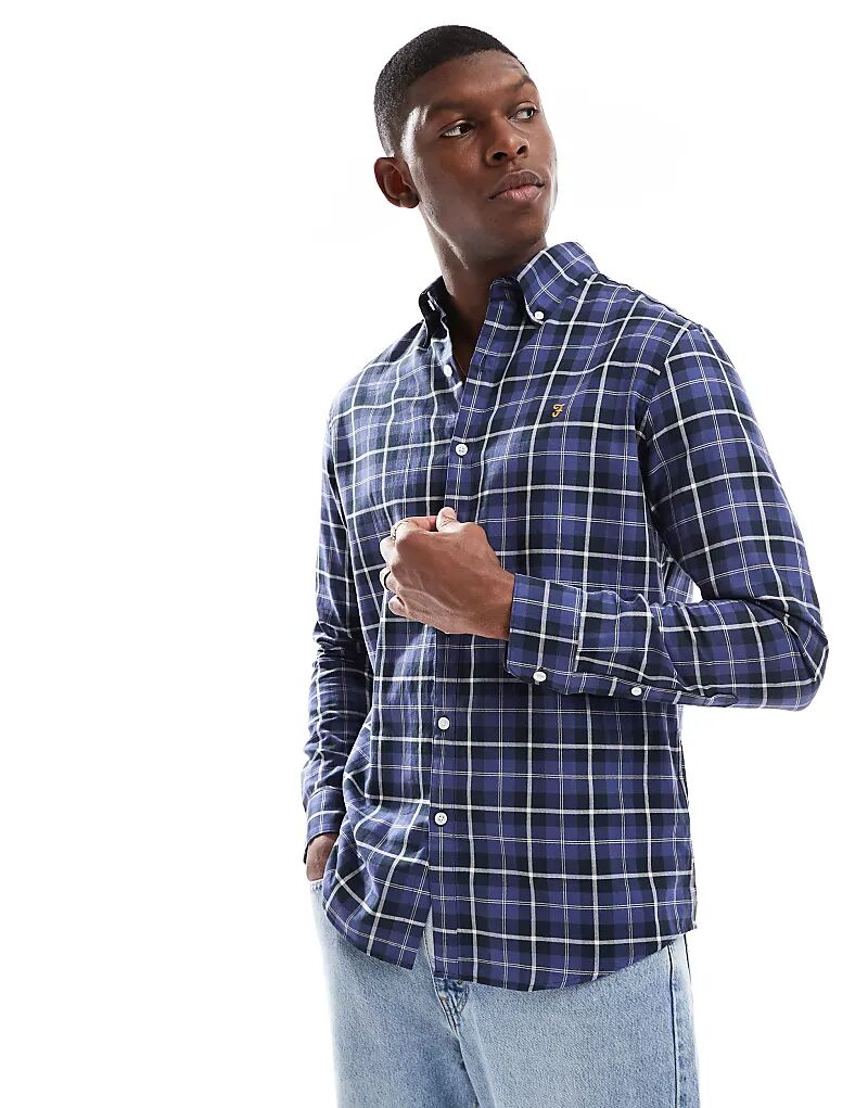 

Рубашка Фары Макгрегор с длинными рукавами в черно-синей клетчатой ​​гамме — MBLUE