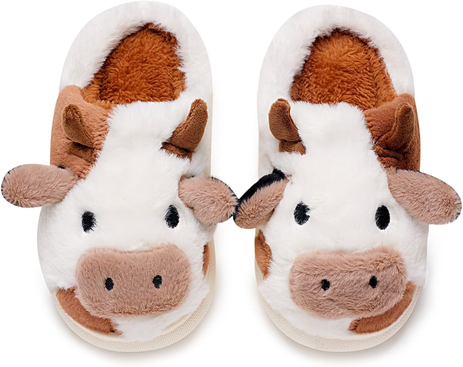 Домашние тапочки Sharllen Fuzzy Cow для детей, милые пушистые тапочки в виде коровы, детская обувь для девочек и мальчиков, мультяшные тапочки для дома, для использования внутри и на улице, коричневый — фото 3