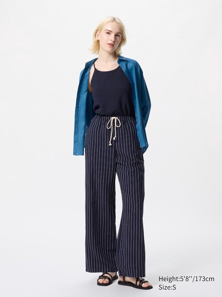 

Легкие брюки из смесового льна Uniqlo, цвет 69 синий