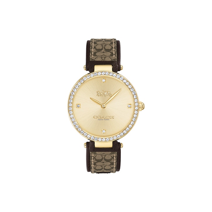 

COACH Часы Park Collection Maillard Style Wind Wrist Watch Quartz Movement Genuine Leather Strap Gold Dial Women's Watch