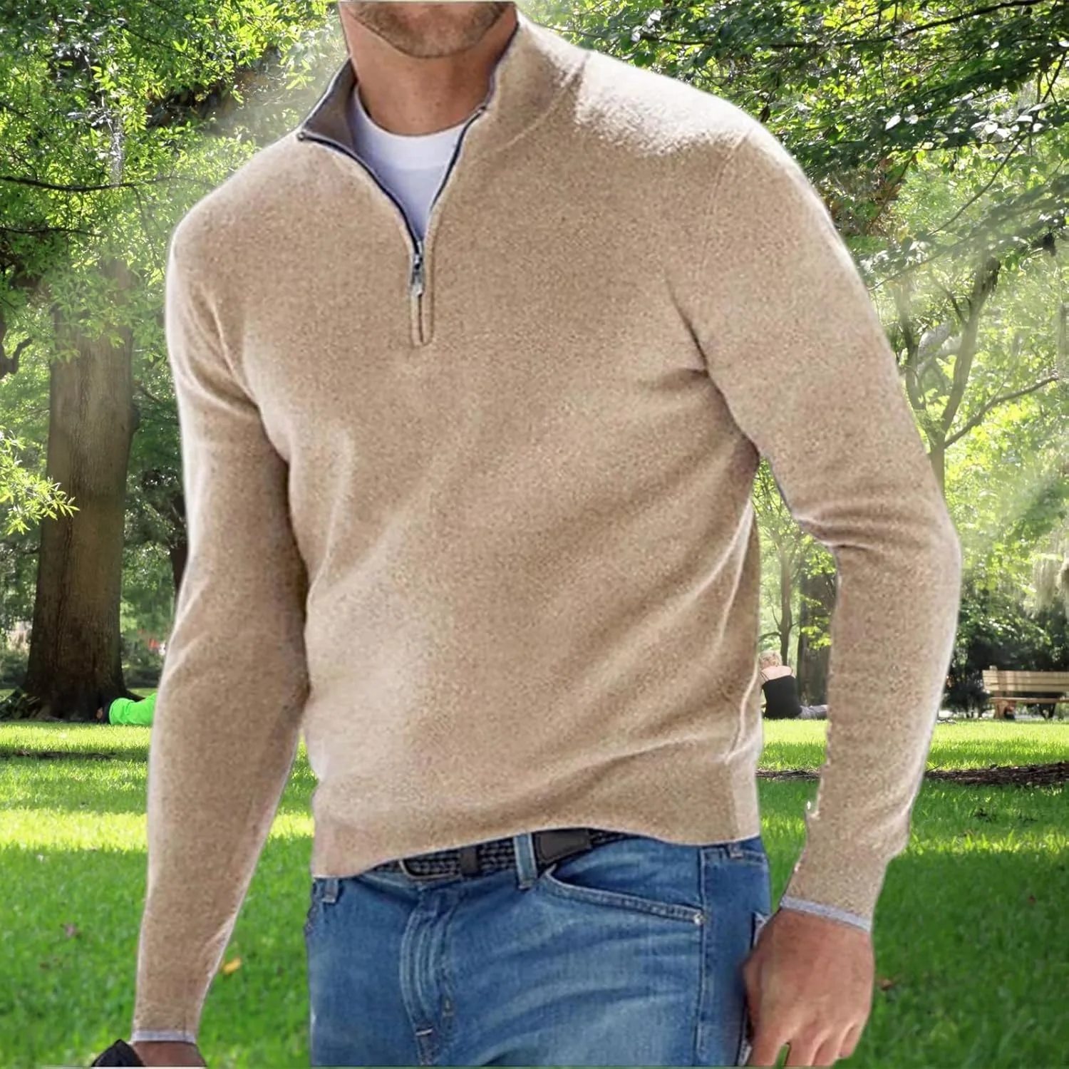 Свитер-полузип для мужчин, Slim Fit с воротником-стойкой — фото 3