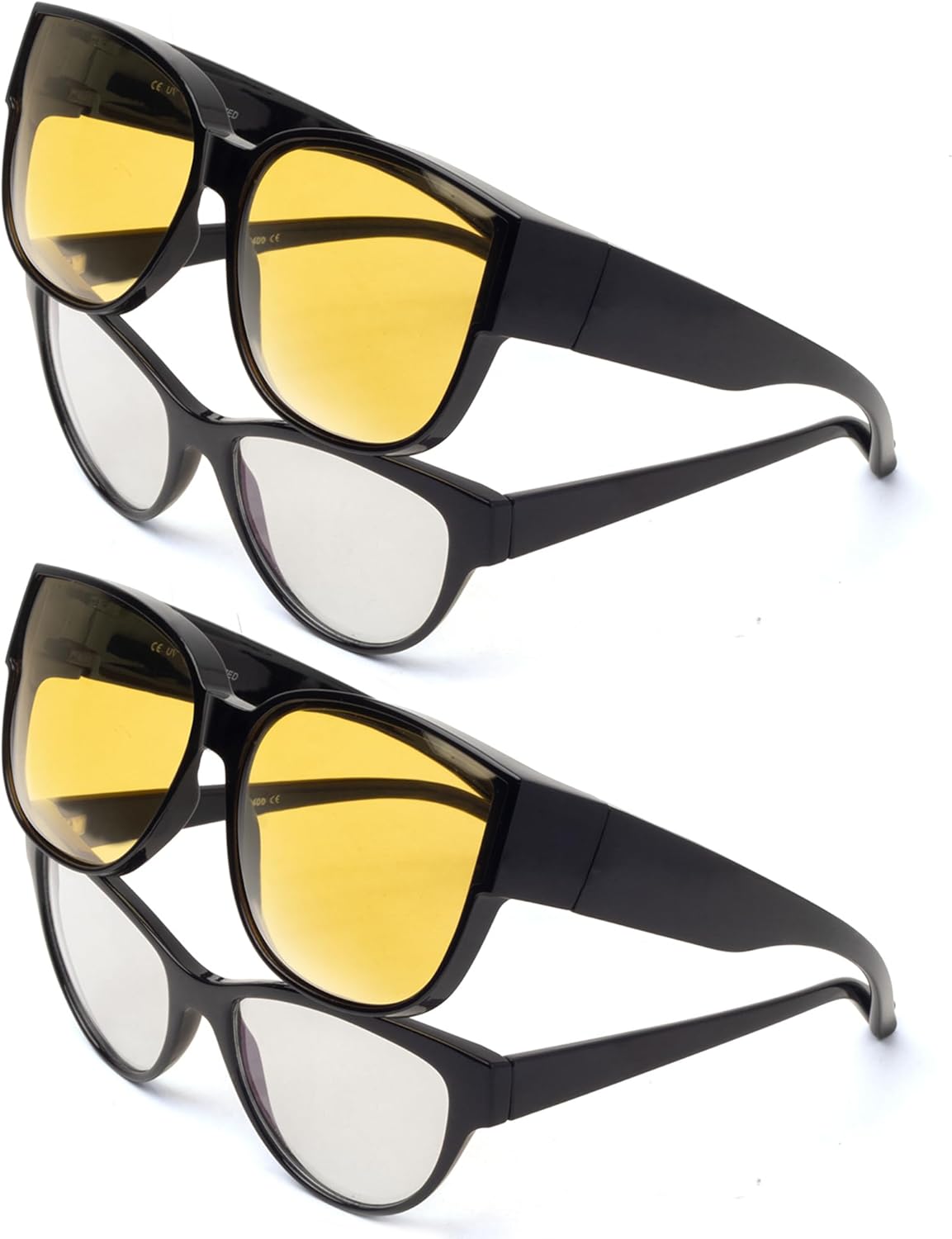 

Сверхлегкие очки для вождения в ночное время с защитой от бликов, подходят для женщин и мужчин, антибликовые очки ночного видения HD — комплект из 2 штук Face Shadow, Cateye Black+black