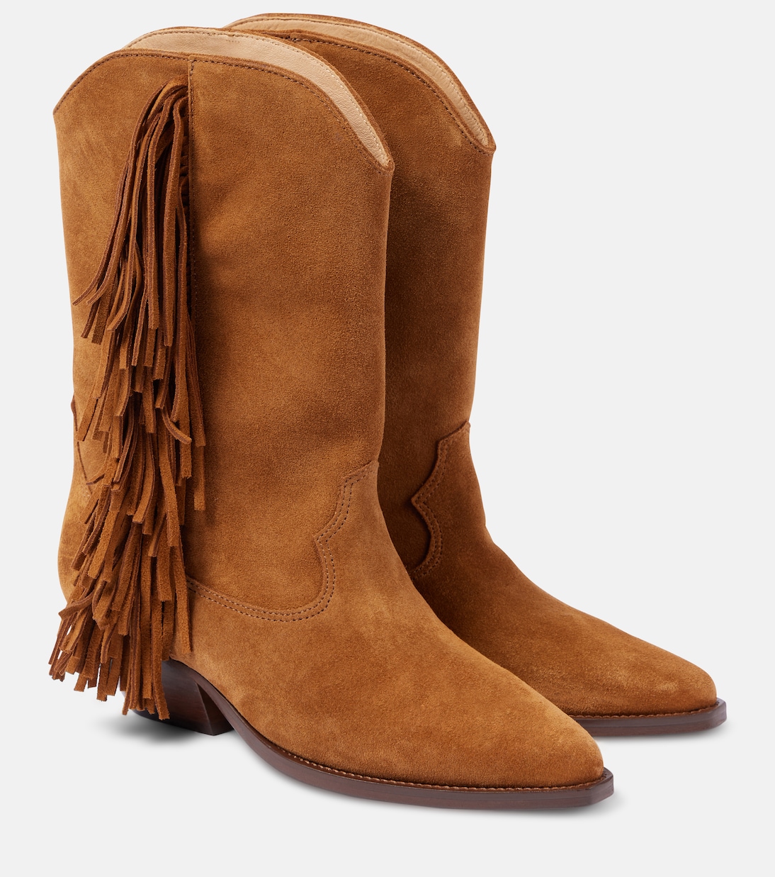 Замшевые ковбойские сапоги Duerto с бахромой Isabel Marant, Cognac