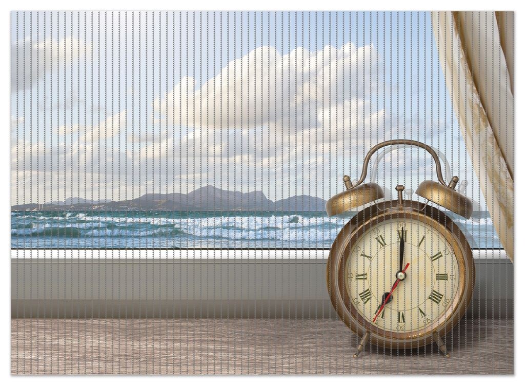 

Коврик для душа Wallario, нескользящий коврик, коврик для ванной, коврик для двери «Доброе утро говорит море» — будильник и занавеска на окне, размер примерно 90 х 65 см, синий