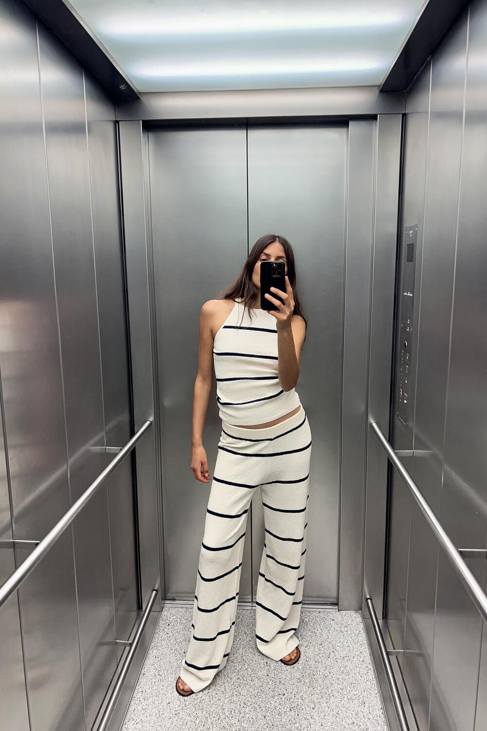 

Полосатые брюки с рисунком ZARA, темно-синий/белый