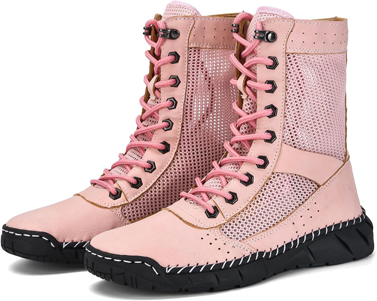 

Женские ультратонкие ботильоны с сеткой и ремешком, короткие, ретро, с круглым носком, дышащие, противоскользящие, для походов, прогулок, кемпинга и повседневной носки Bedgmdeg, розовый