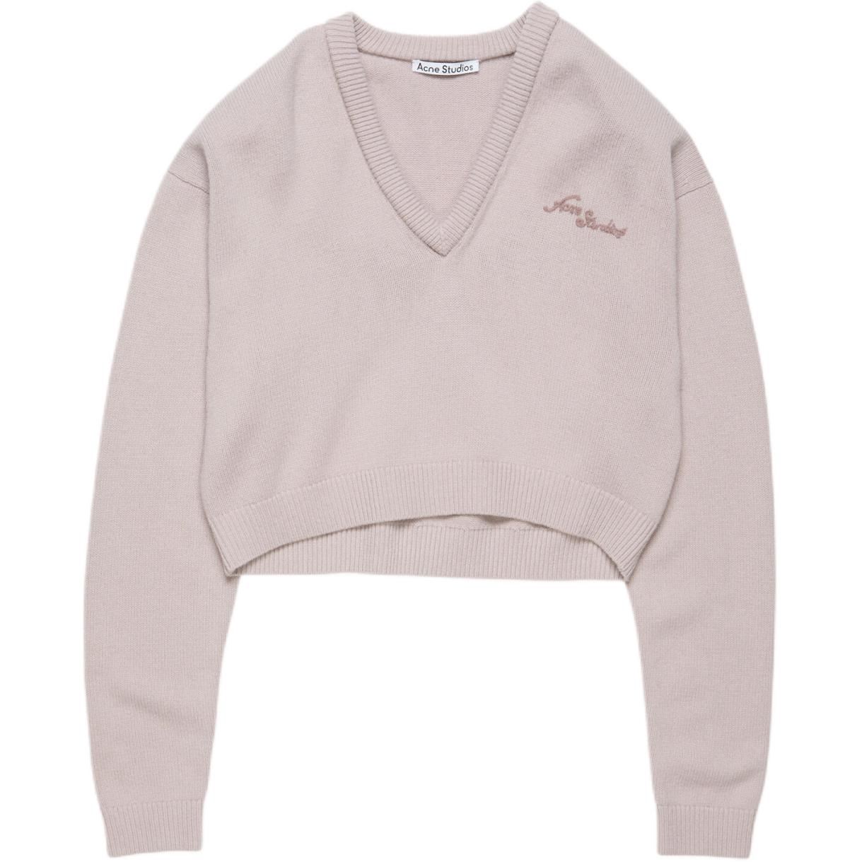 

Вязаный джемпер с вышитым логотипом и V-образным вырезом Acne Studios, светло-серый