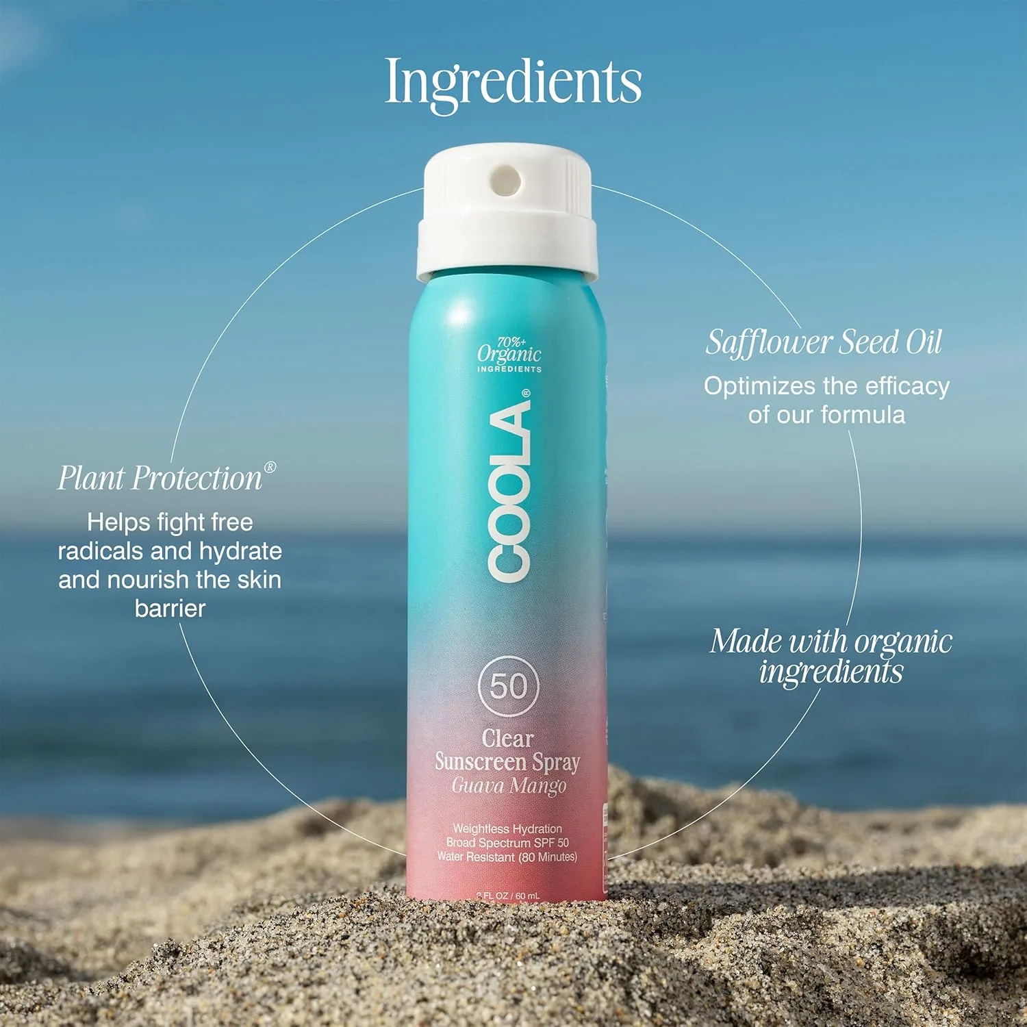 COOLA Organic Sunscreen SPF 50 и 30 Sunblock Spray Kit, дерматологически протестированный уход для ежедневной защиты, Vegan и Gluten Free, Travel Size, 59 мл, 3 шт — фото 4