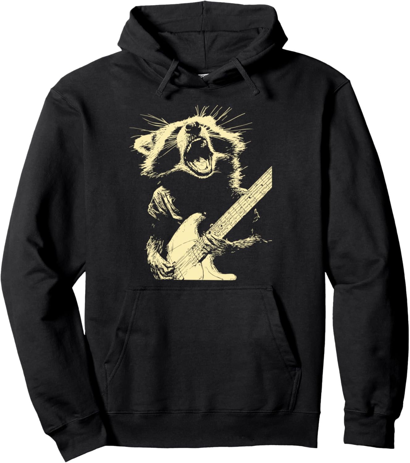 

Худи с изображением енота с гитарой, рок-гитариста, животного в стиле панк-рок и гранж Wildlife Rocker Animals Grunge Clothing Co., черный