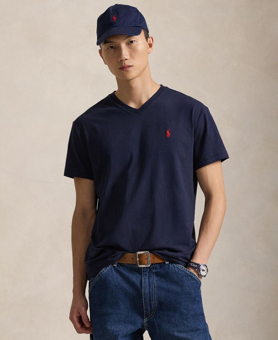 

Мужская классическая футболка с V-образным вырезом Polo Ralph Lauren, Ink Blue, Синий, Мужская классическая футболка с V-образным вырезом Polo Ralph Lauren, Ink Blue