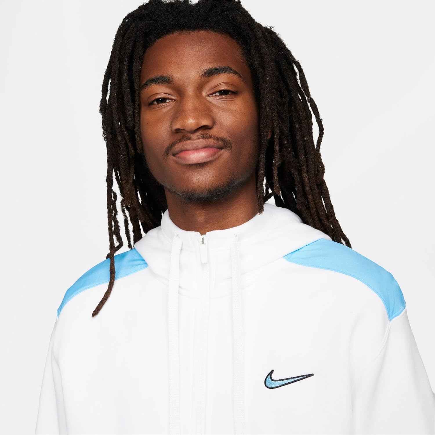Толстовка Nike M NSW SP FLC Fz Hoodie BB Top Man, White/Aquarius Blue — фото 3