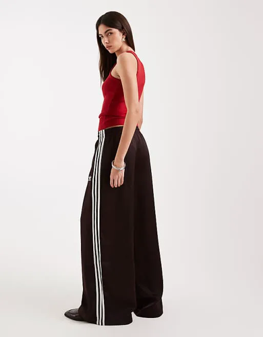 Коричневые атласные широкие спортивные брюки adidas Originals — фото 4