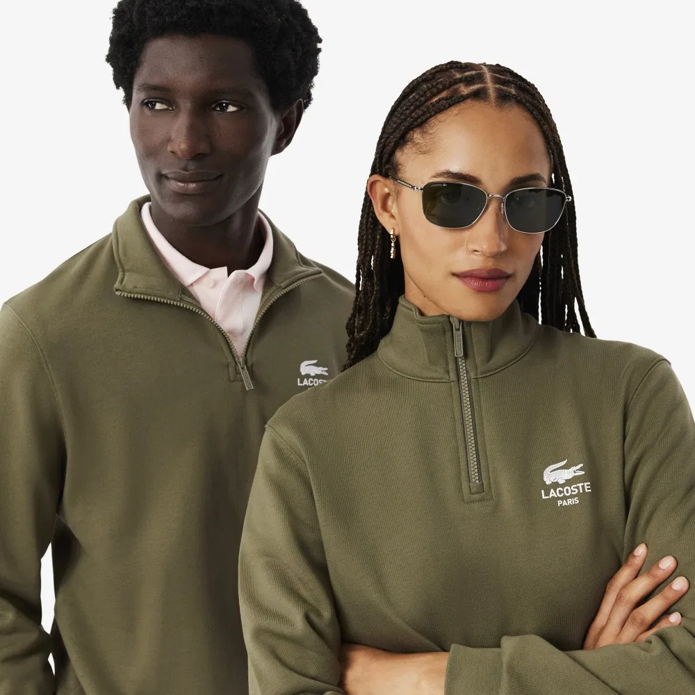 Мужской повседневный свитшот Lacoste Soft Branding Half-Zip, хаки — фото 2