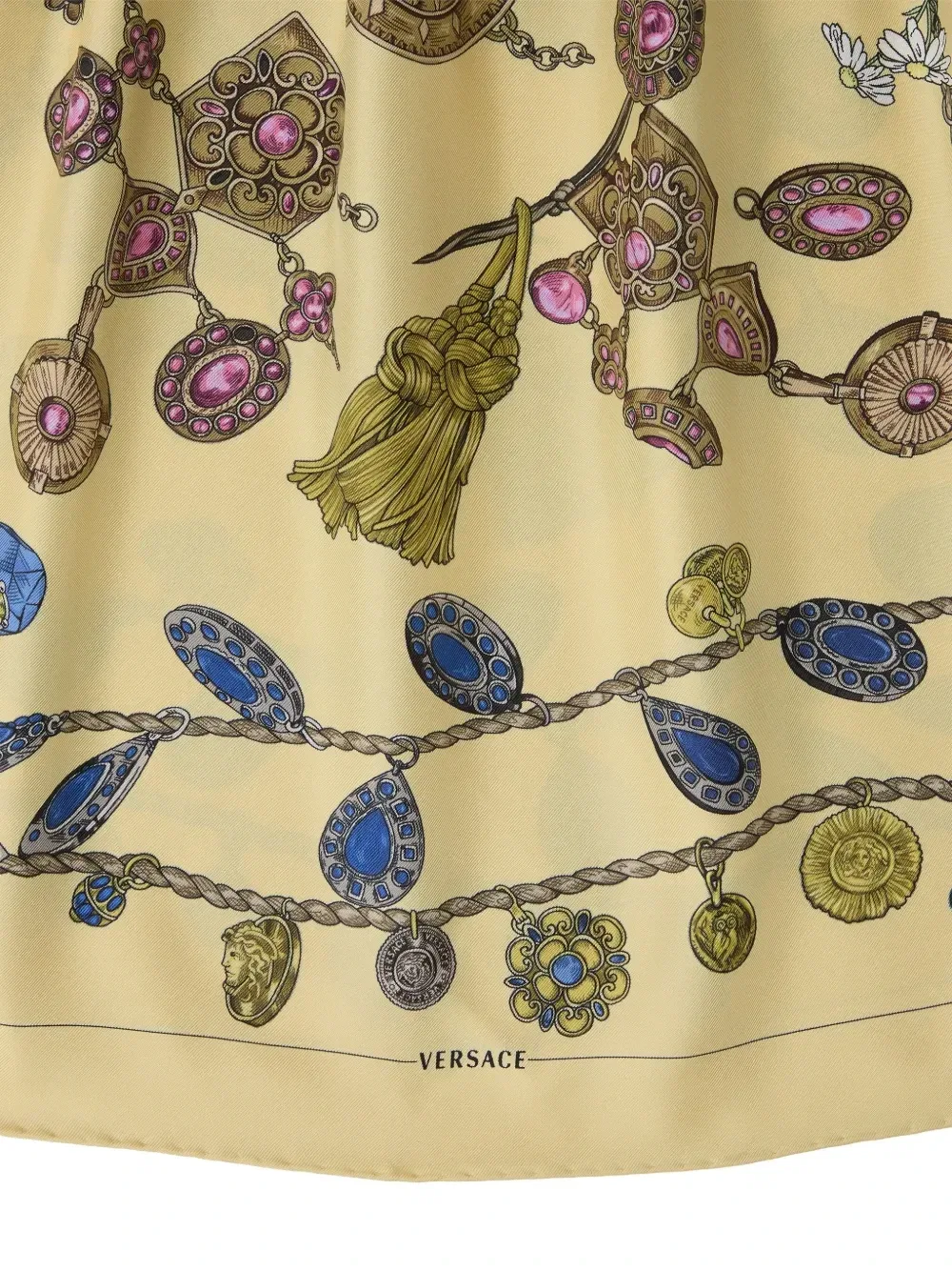 Приталенное мини-платье с принтом и воротником-хомутом VERSACE, желтый — фото 4