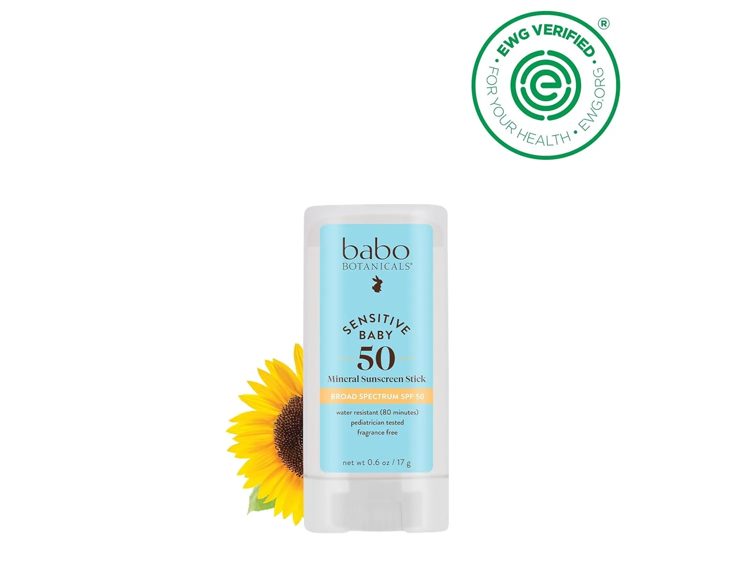 BABO Botanicals минеральный солнцезащитный стик для чувствительной кожи SPF 50 с 70% органических ингредиентов, цинк оксид, водостойкий, без отдушки, для малышей и детей 17.01 г (1 шт.), White — фото 3
