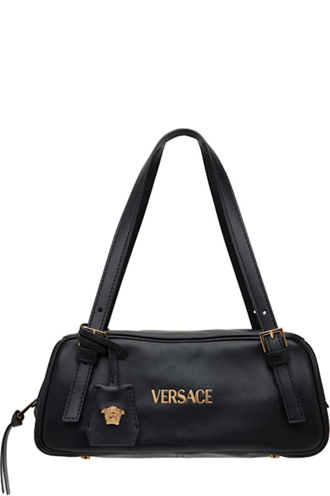 

Черная сумка через плечо с биркой «Versace» в стиле боулинга