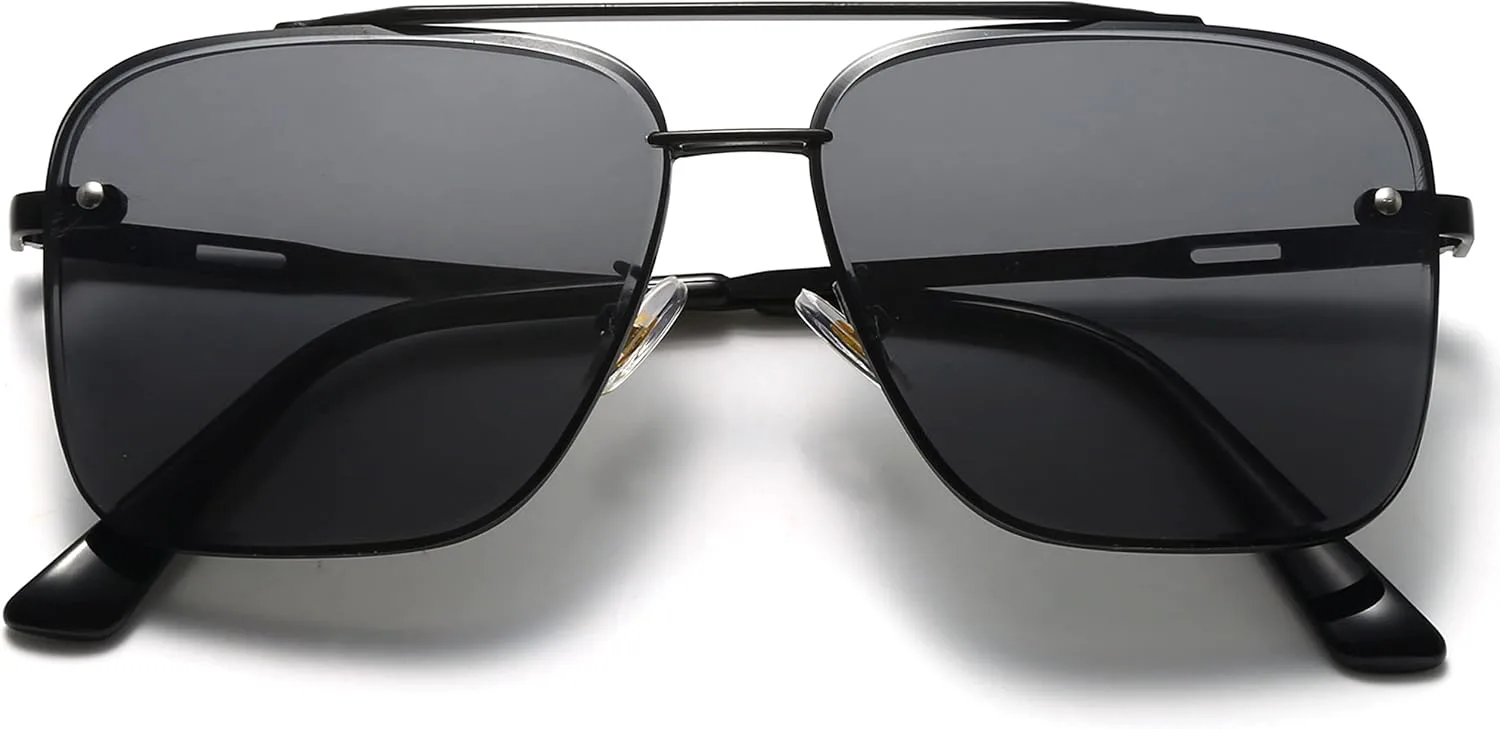 

Крупные квадратные солнцезащитные очки-авиаторы для мужчин и женщин, модные очки-авиаторы в металлической оправе с тонированными линзами Breaksun, Black/Grey