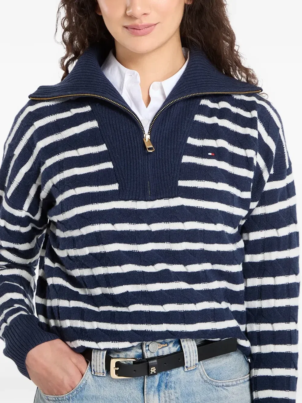 Полосатый свитер на молнии Tommy Hilfiger, синий — фото 4