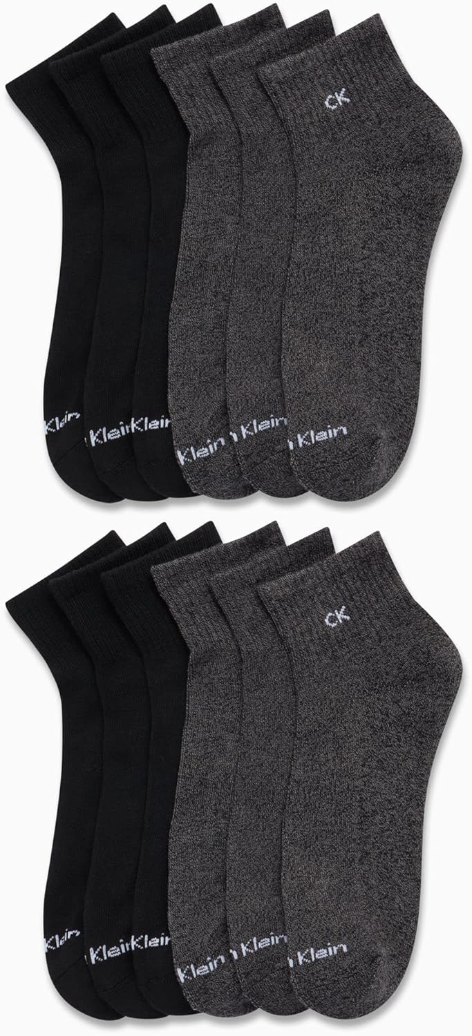 Мужские носки Calvin Klein Quarter Socks - 12 пар дышащих, мягких, амортизированных, спортивных носков до щиколотки для мужчин, Grey/Black — фото 2