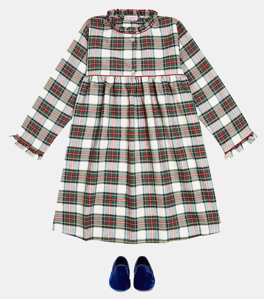 Пижамное платье из хлопковой смеси в клетку La Coqueta, Ivory Tartan — фото 2