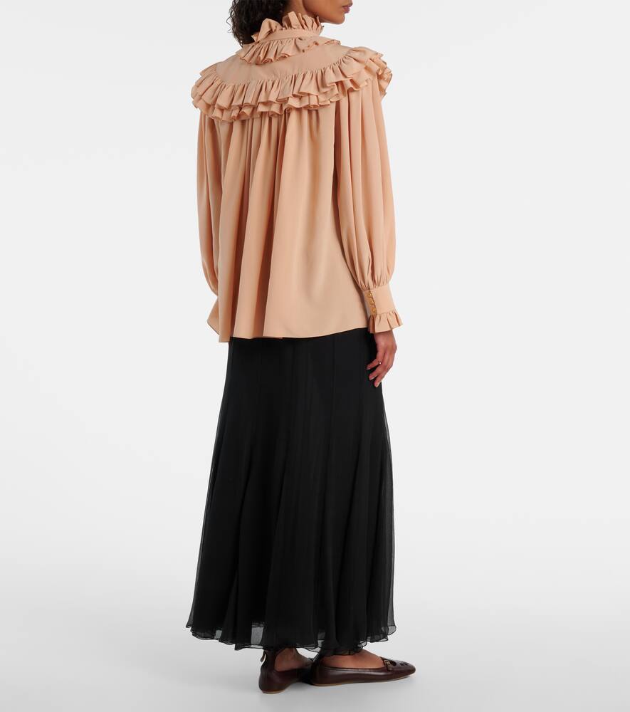 Шёлковая блузка из крепдешина с рюшами Chloé, Sand Brown — фото 3