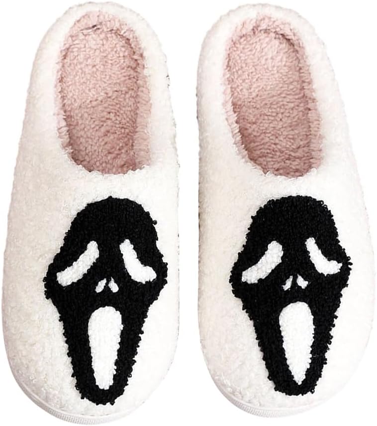 

Домашние тапочки на Хэллоуин для женщин и мужчин - уютные плюшевые домашние тапочки с нескользящей подошвой, милые изображения привидений/тыкв/летучих мышей, нескользящие, удобные для дома, для взрослых Hi-Y2Kgirls, A01