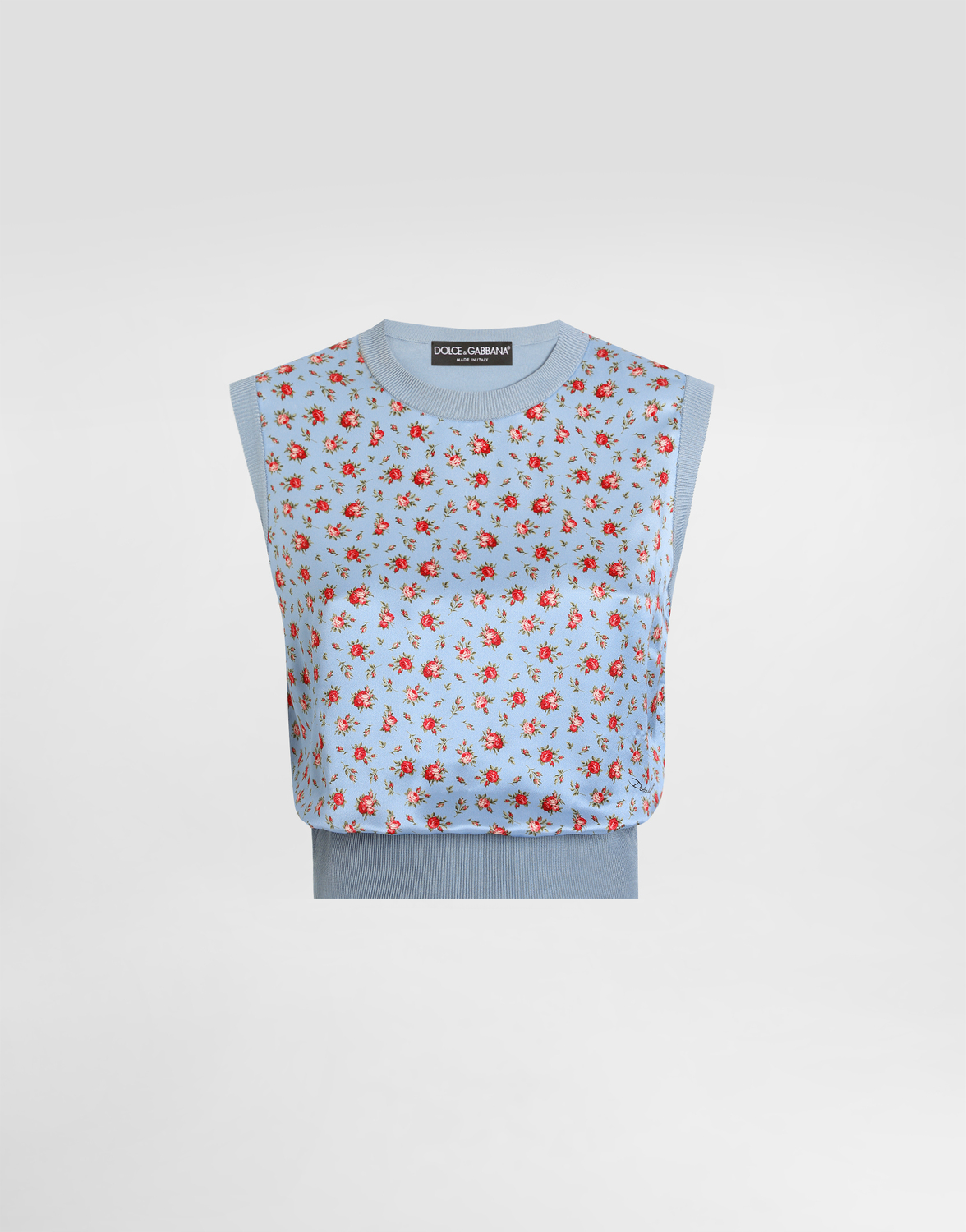 

Шелковый топ на бретелях с принтом маленьких роз DOLCE & GABBANA, мультиколор