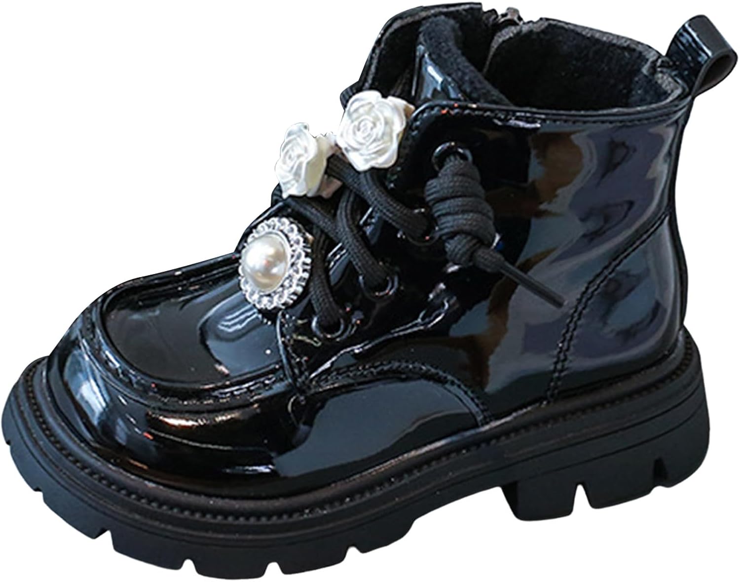 

Детские ботильоны IWIHMIV для девочек, противоскользящие, для верховой езды, с шнуровкой, короткие повседневные с боковой молнией, Black