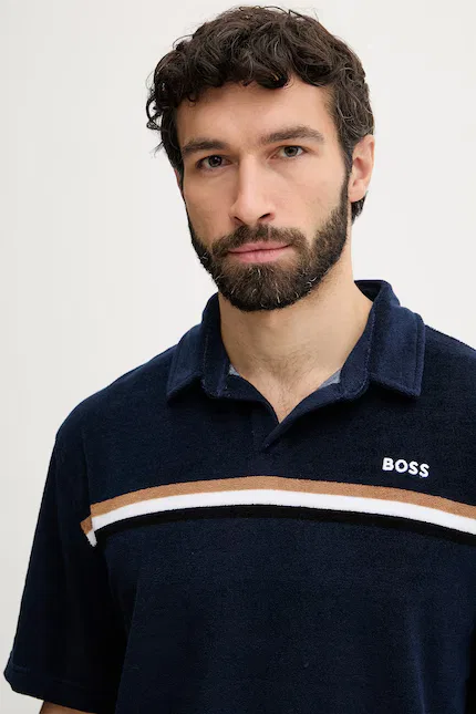 Футболка пляжная из фротте полосатая BOSS, синий — фото 4