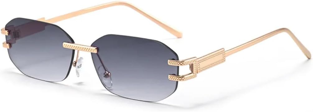 

Модные солнцезащитные очки без оправы для мужчин и женщин, прямоугольная металлическая оправа, ретро-стиль, очки для путешествий, защита от УФ-излучения UV400 TKKTLLT, C2double Gray