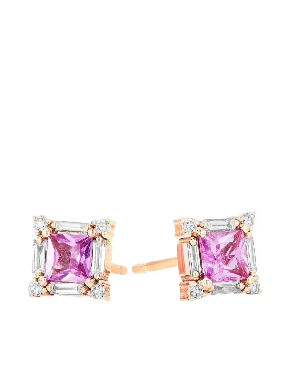 

18k rose gold square-shape diamond and sapphire stud earrings Suzanne Kalan, розовый