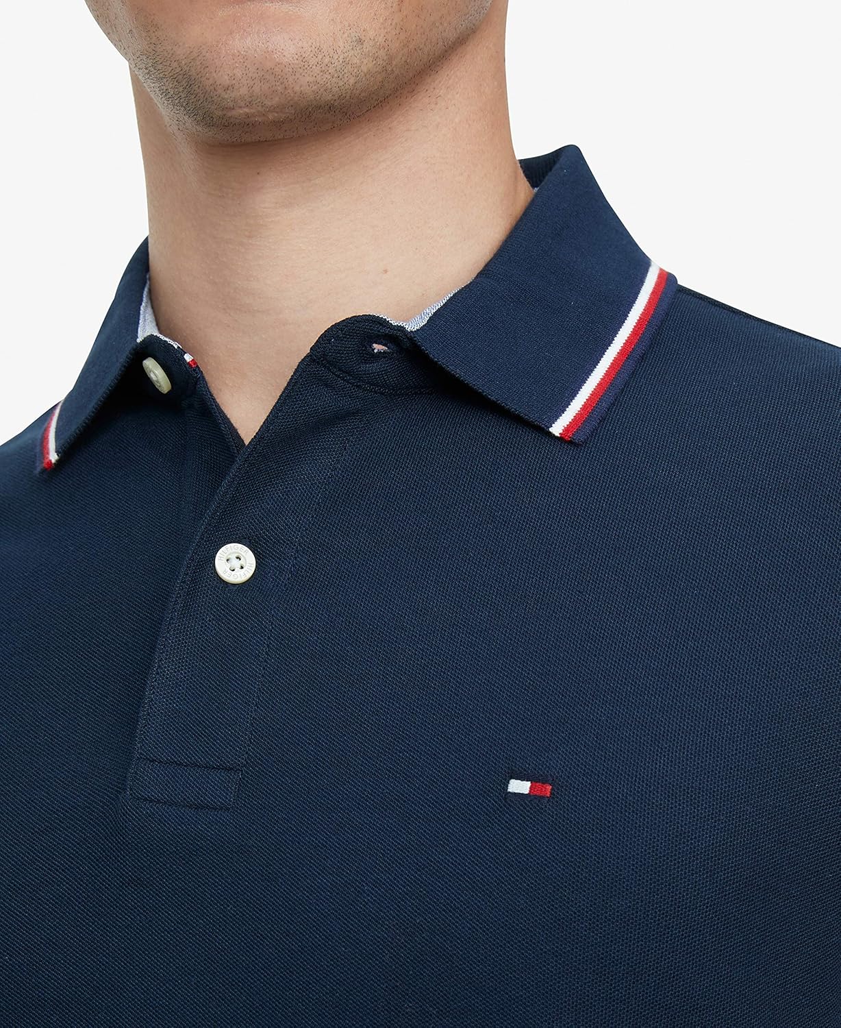 Мужская рубашка-поло Tommy Hilfiger с короткими рукавами, влагоотводящая, эластичная, быстросохнущая, с защитой от ультрафиолета, Sky Captain — фото 3