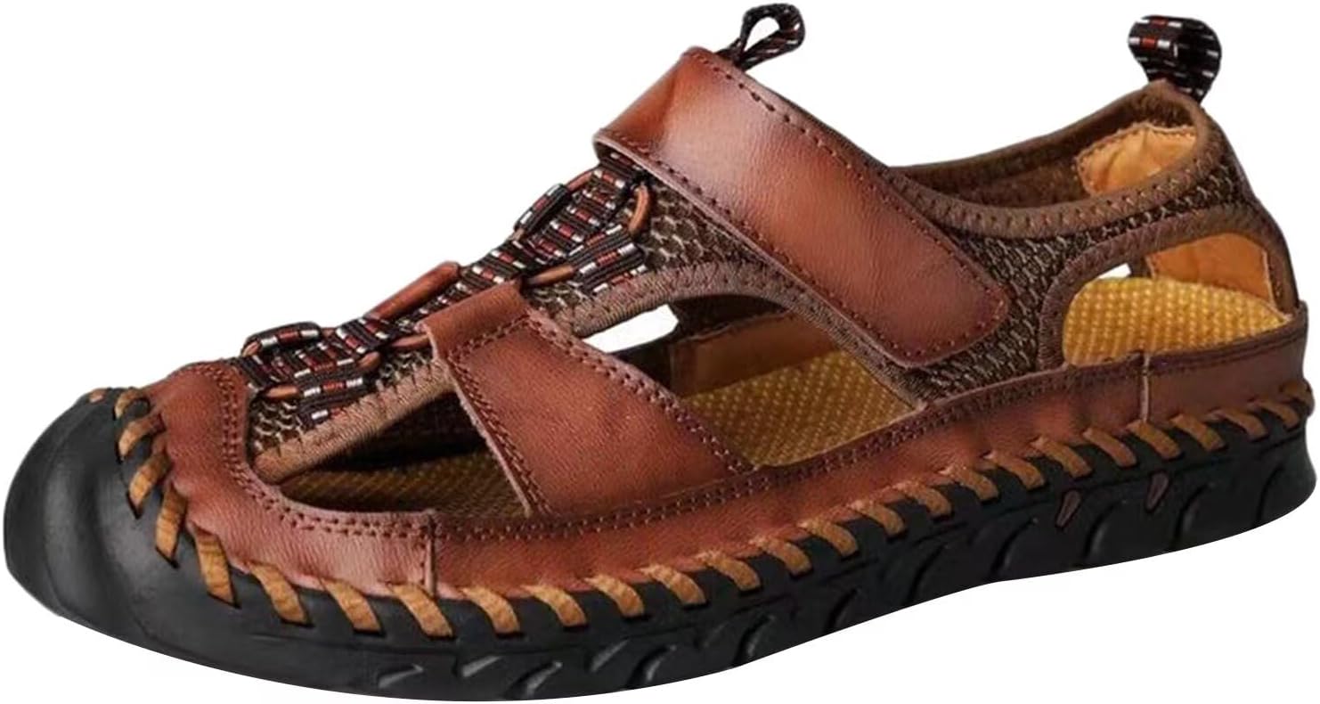 

Мужские повседневные кожаные сандалии HNVAVQ с закрытым носком, пляжные сандалии, нескользящие рыбацкие туфли, B