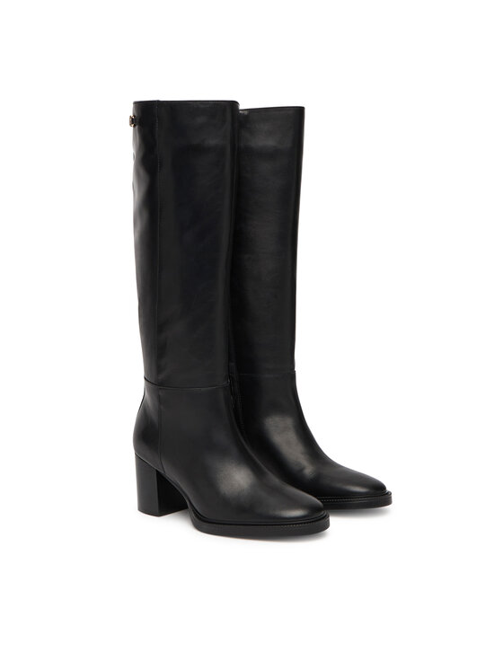 Сапоги Stacked Heel Leather Long Boot FW0FW08865 Tommy Hilfiger, чёрный — фото 2