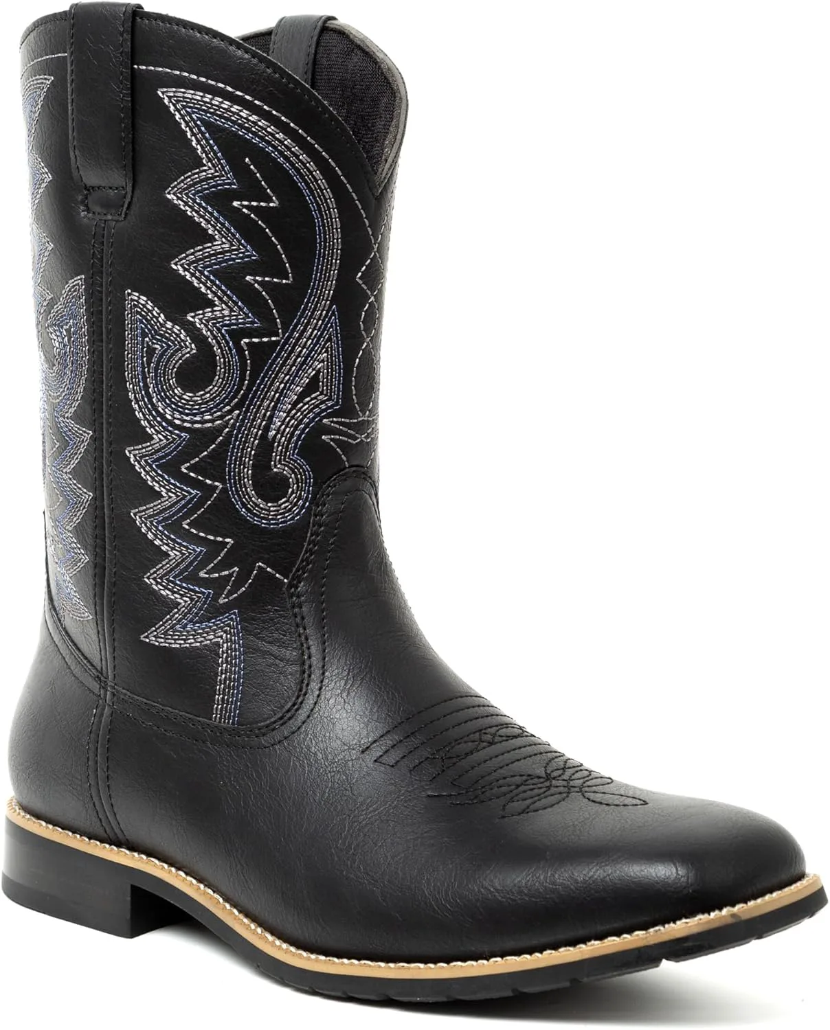 

Мужские ковбойские сапоги Metrocharm Western-02 с вышивкой, квадратный носок, средняя голень, черный