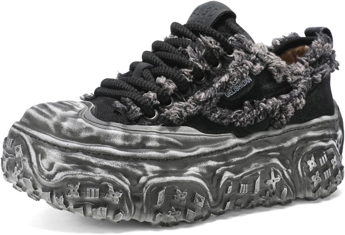 

Мужские массивные кроссовки на платформе из канвы, обувь для пап, нескользящие повседневные ходовые кроссовки, модные спортивные кроссовки Zhoupulp, черный