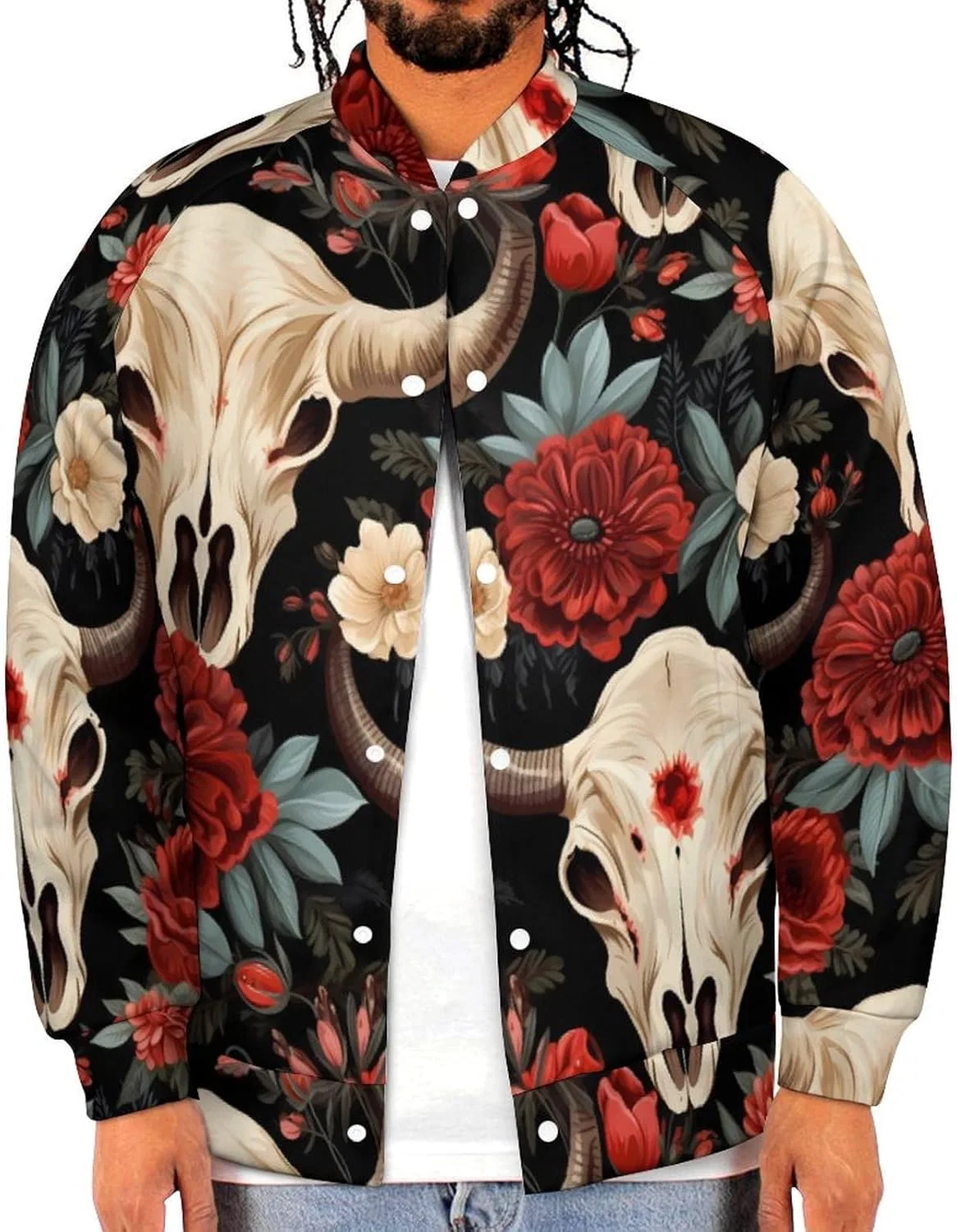 Мужская университетская куртка Bull Skull, легкая куртка-бомбер, повседневная бейсбольная куртка-бомбер