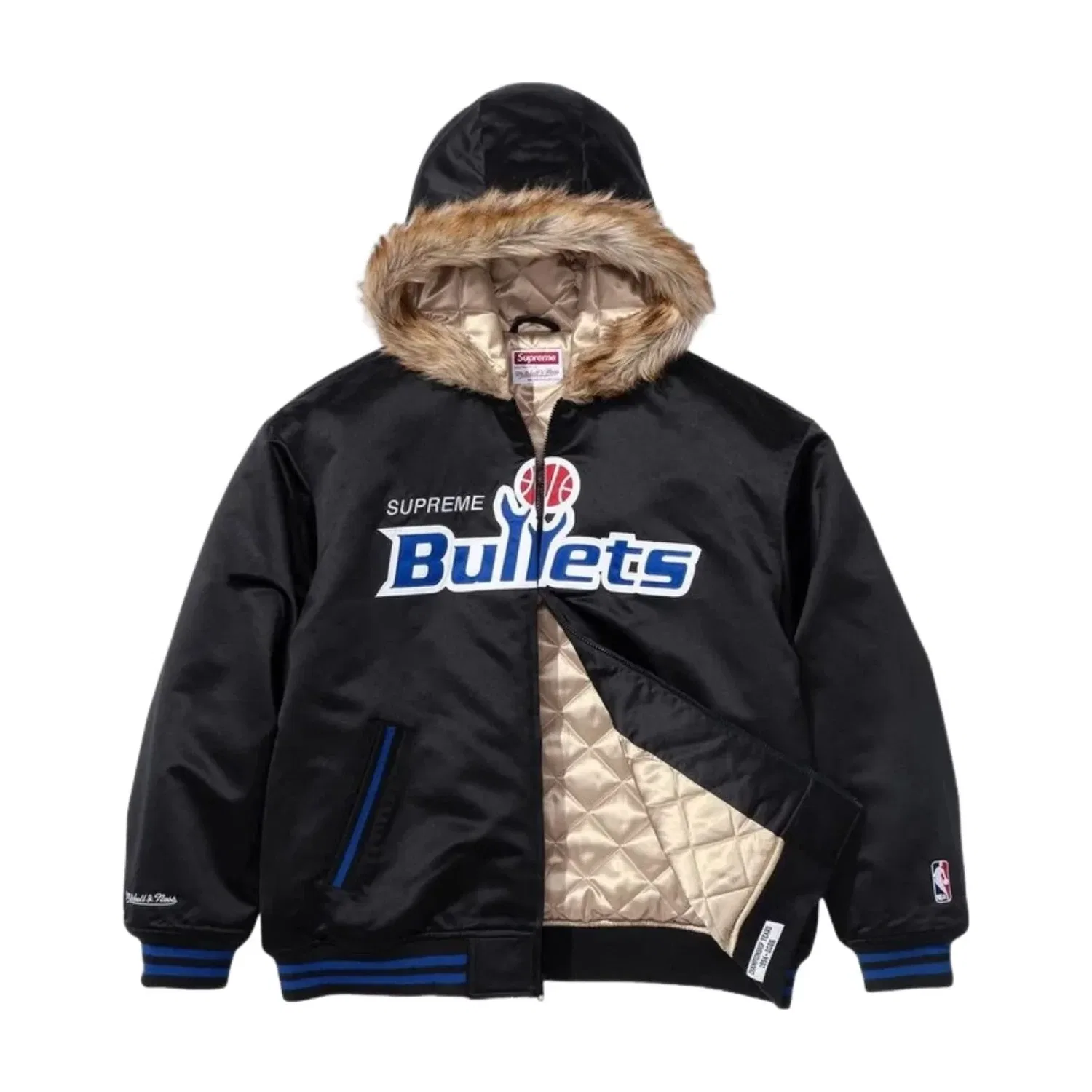 Куртка Supreme x Mitchell & Ness SS26 Teams Hooded Satin Varsity Jacket 'Black' SUP-SS26-285-BLK, черный — фото 2
