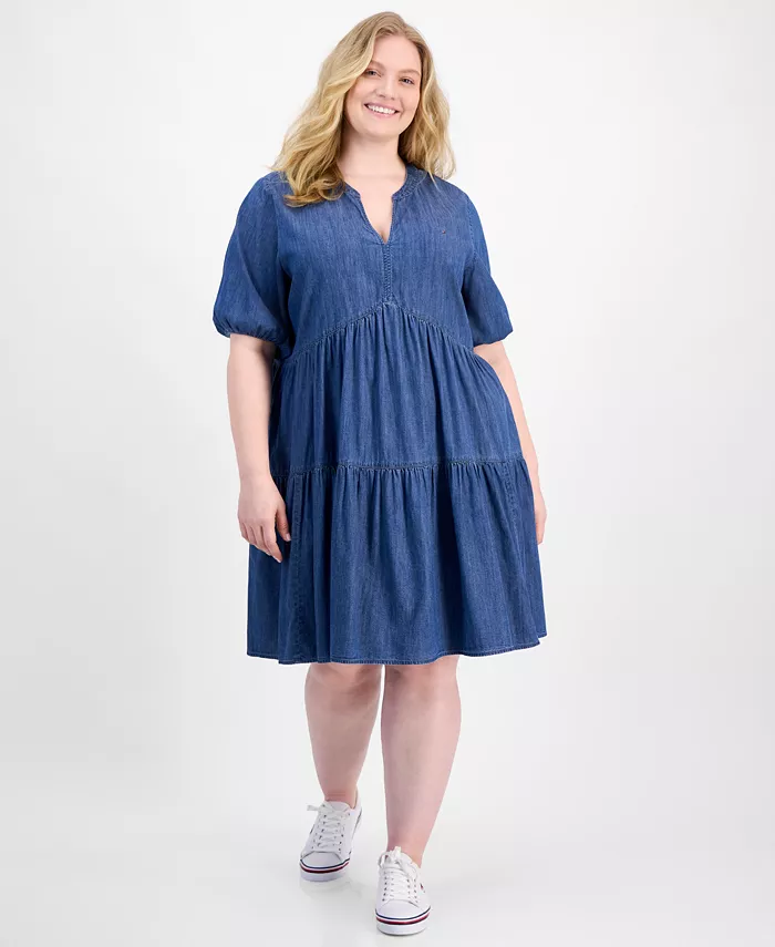 

Платье из шамбре с ярусами Plus Size Tommy Hilfiger, синий