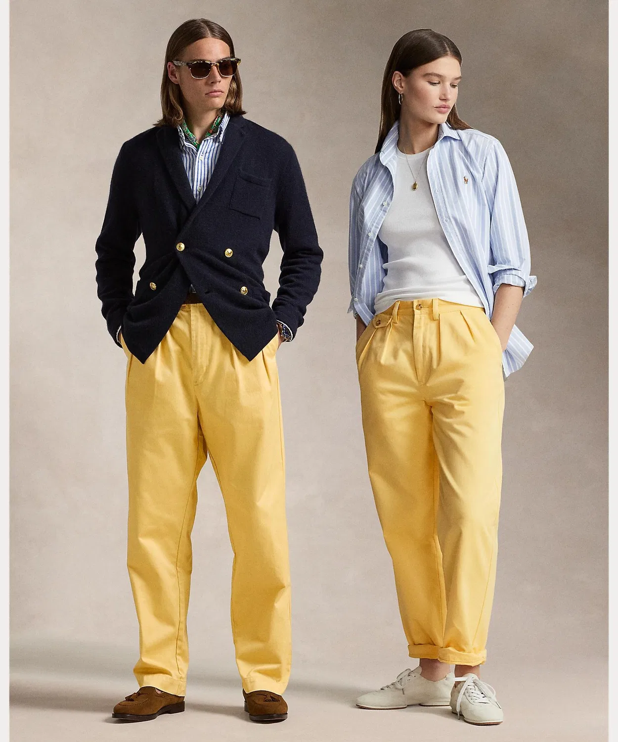 Брюки чинос расслабленного кроя со складками Polo Ralph Lauren хлопок жёлтые