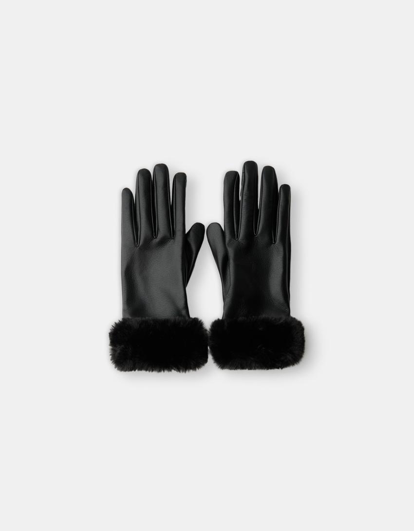 

Перчатки из искусственной кожи Bershka, черный