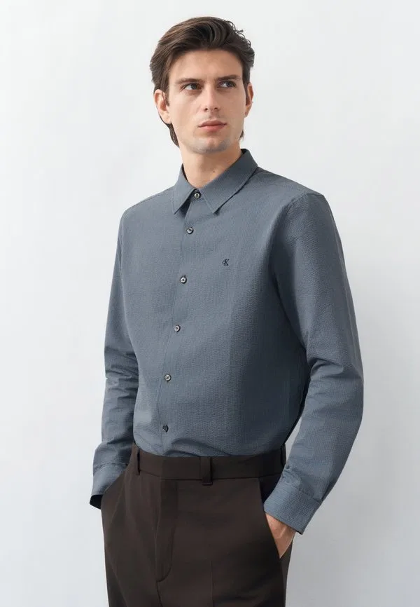 Простая рубашка из полосатой ткани сирсакер Calvin Klein, Dark Blue