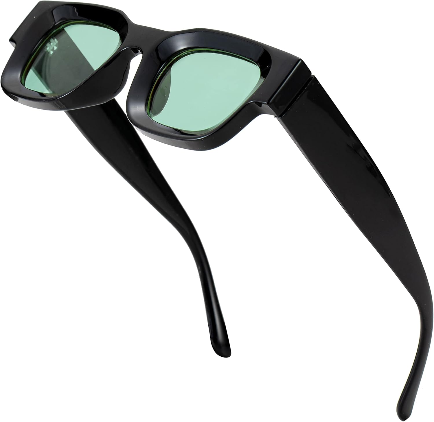 

Солнцезащитные очки в стиле ретро прямоугольной формы с поляризацией для женщин и мужчин с маленьким лицом, массивная квадратная оправа, защита UV400 Teumire, A03 Black/Clear Green