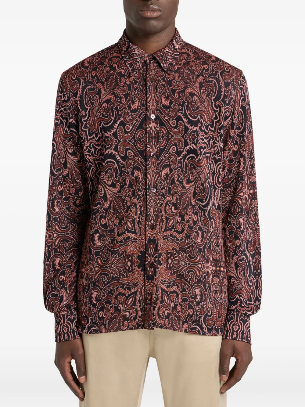 Жаккардовая рубашка с узором пейсли Etro, коричневый — фото 2